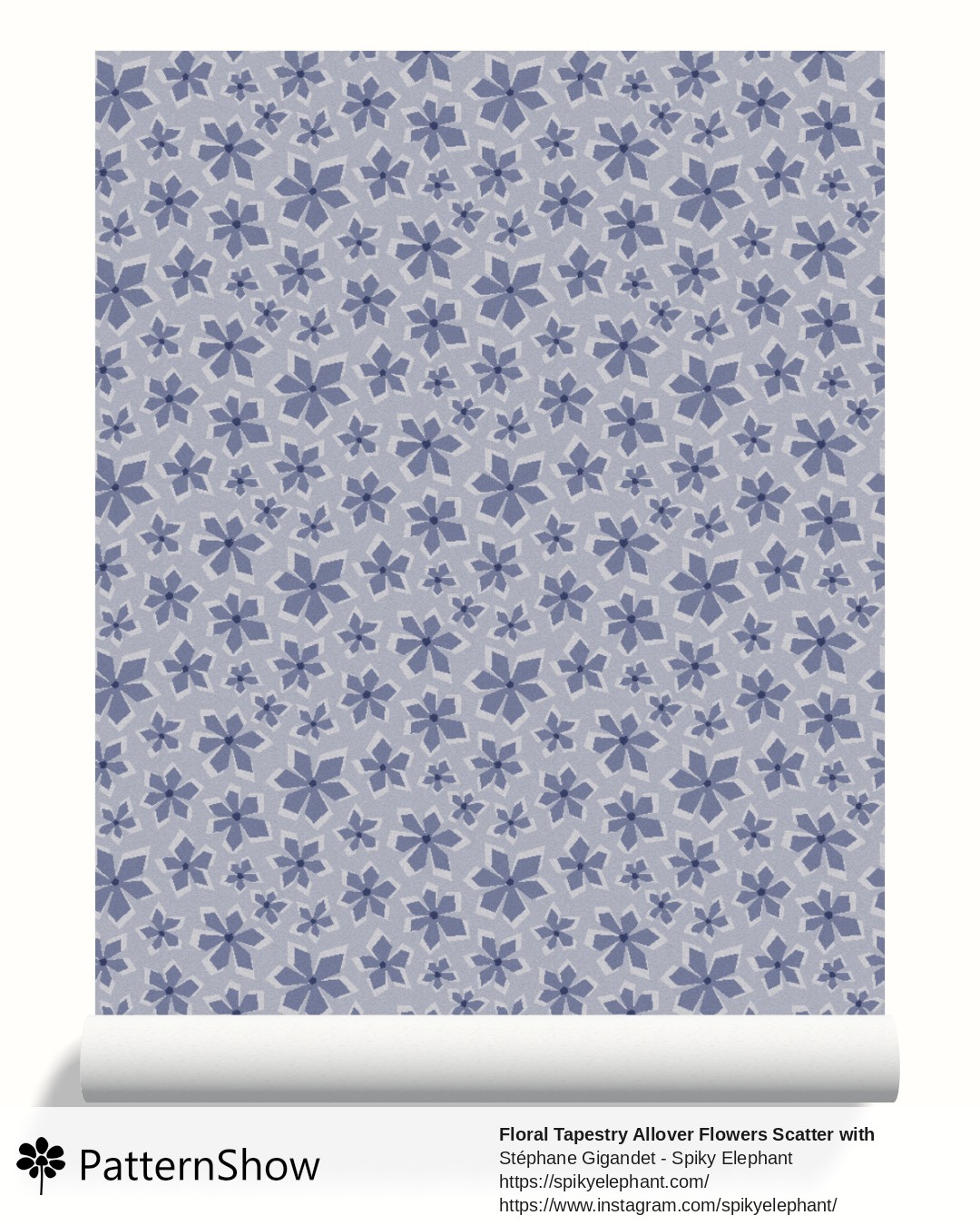 Floral Tapestry Allover Flowers Scatter with Woven Texture wallpaper - Indigo Denim Blue