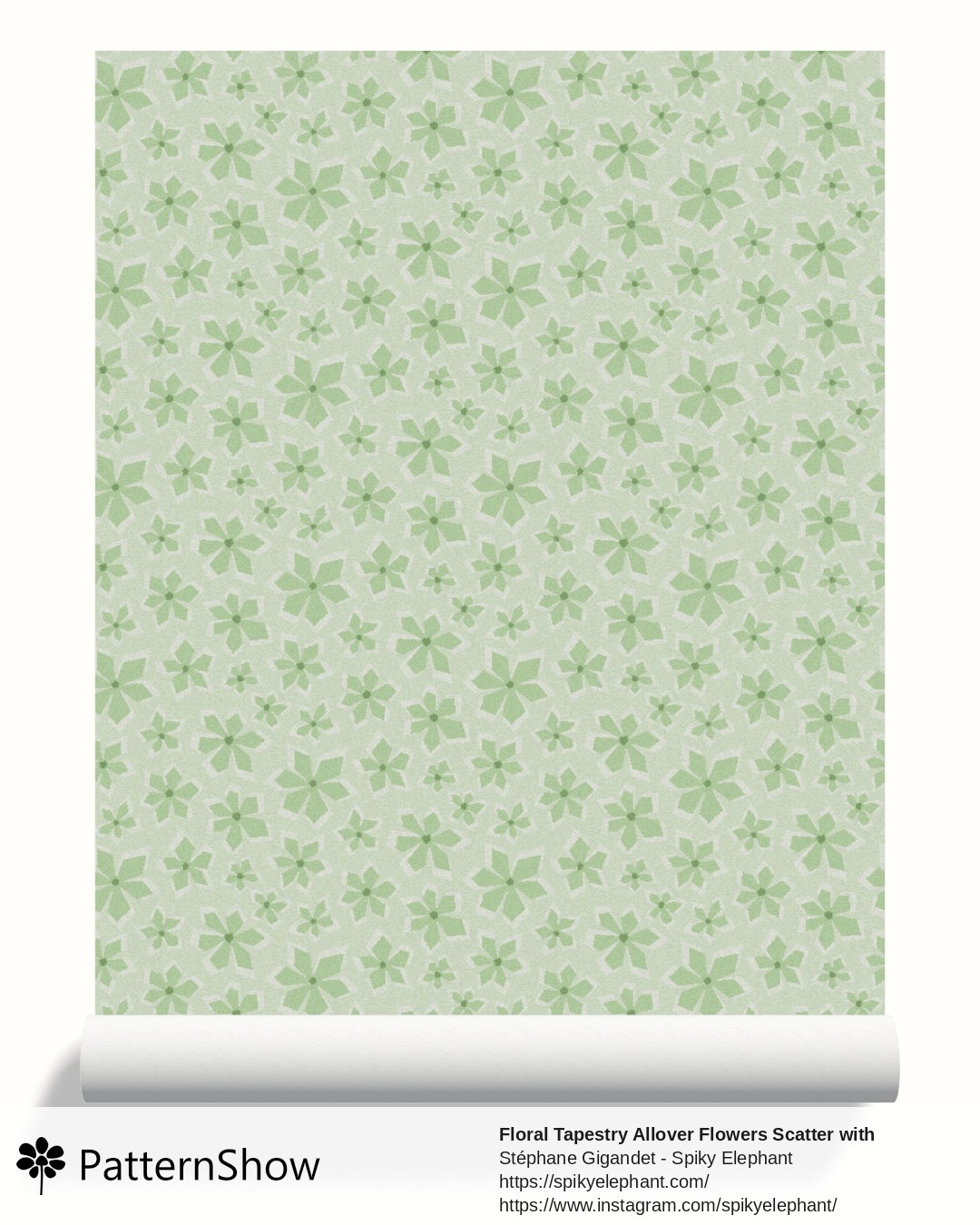 Floral Tapestry Allover Flowers Scatter with Woven Texture wallpaper - Sage Green