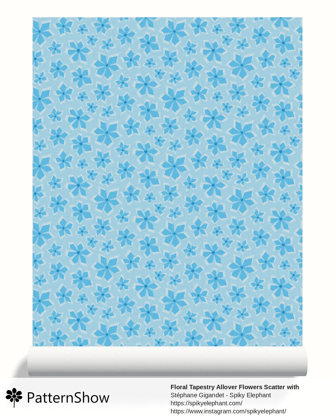 Floral Tapestry Allover Flowers Scatter with Woven Texture wallpaper - Turquoise Blue