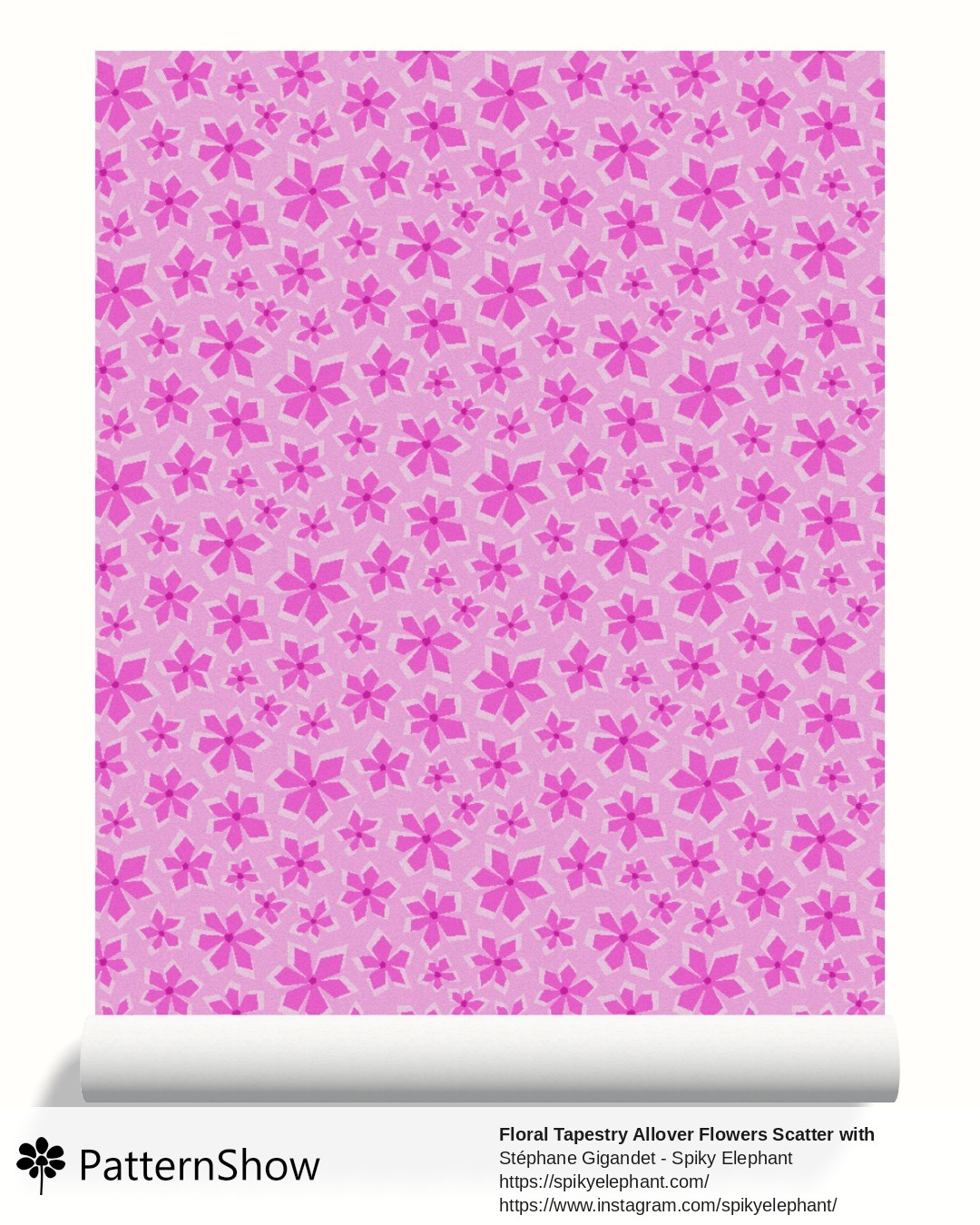 Floral Tapestry Allover Flowers Scatter with Woven Texture wallpaper - Hot Pink