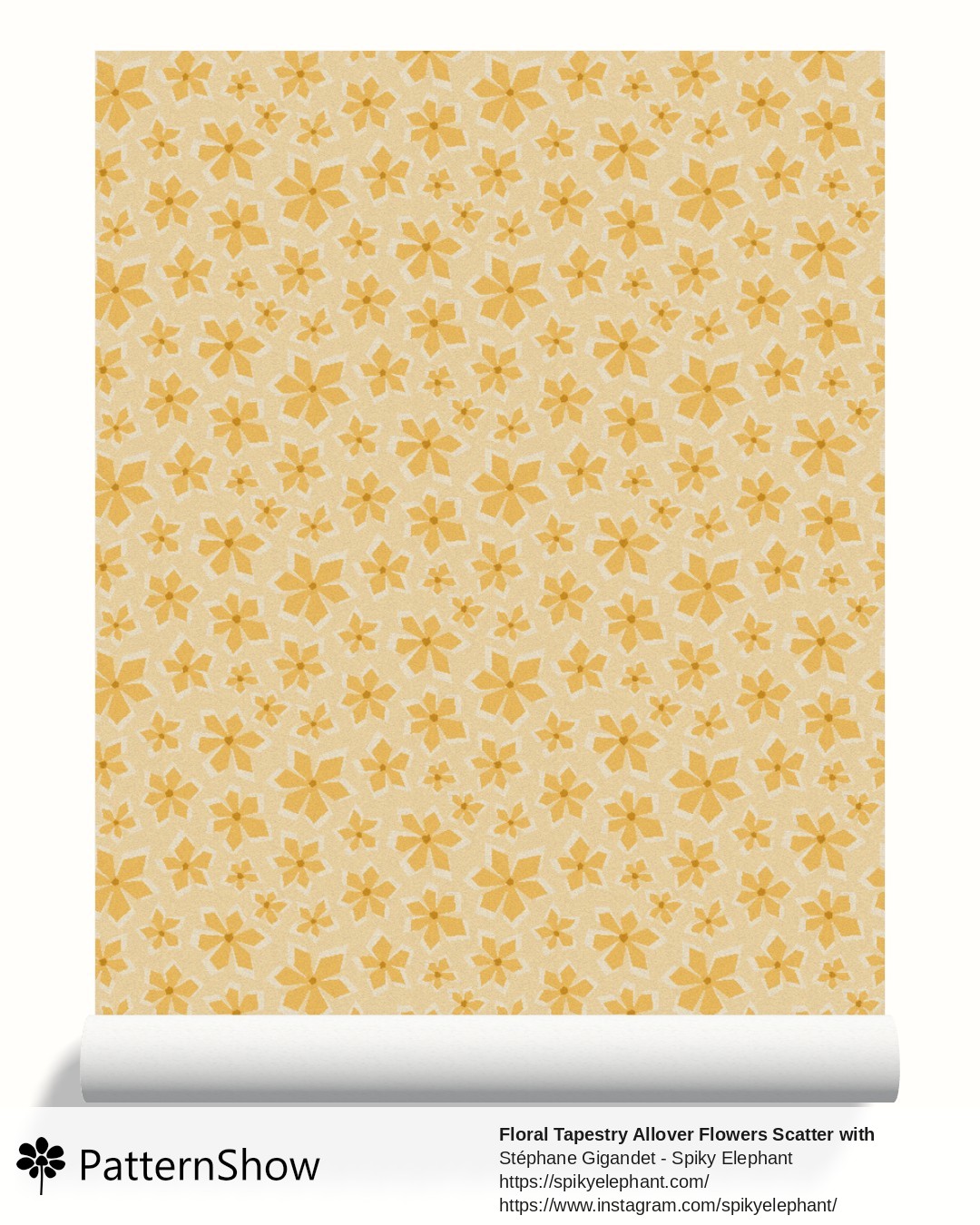 Floral Tapestry Allover Flowers Scatter with Woven Texture wallpaper - Sunny Yellow Butter Cream
