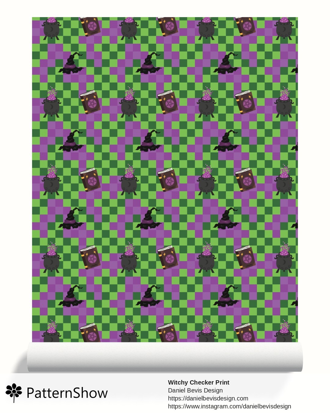 Witchy Checker Print wallpaper - Ghoulish Purple and Green