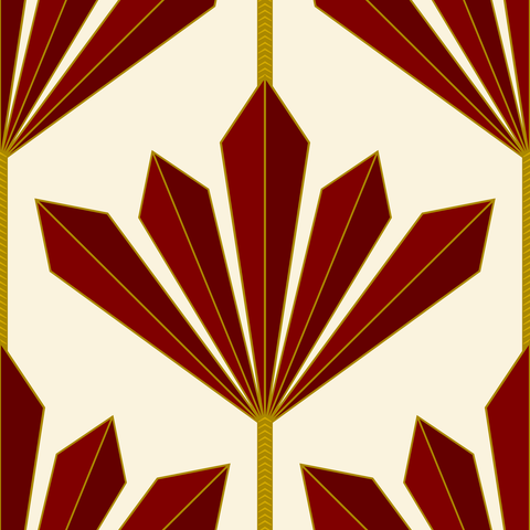 Ruby Red and Gold on Light Butter Yellow Cream