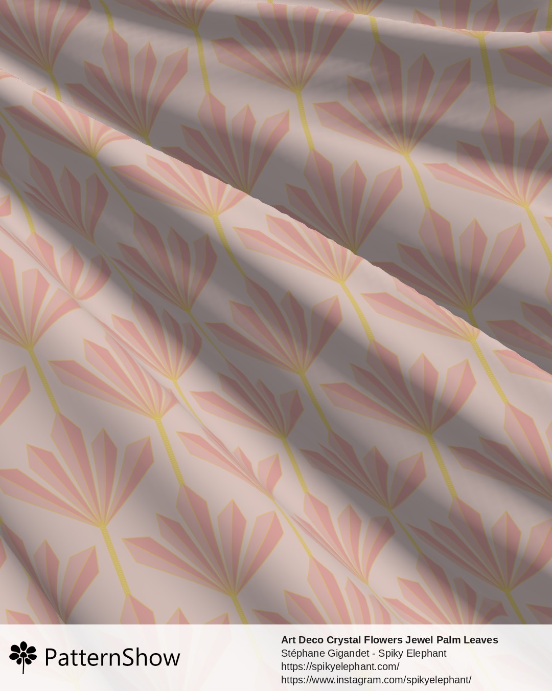Art Deco Crystal Flowers Jewel Palm Leaves - Light Pink and Gold on Soft Pastel Pink