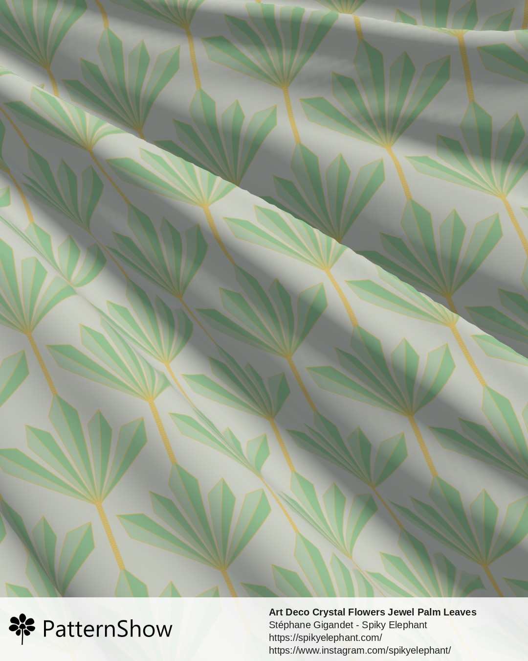 Art Deco Crystal Flowers Jewel Palm Leaves - Light Green and Gold on Soft Light Green