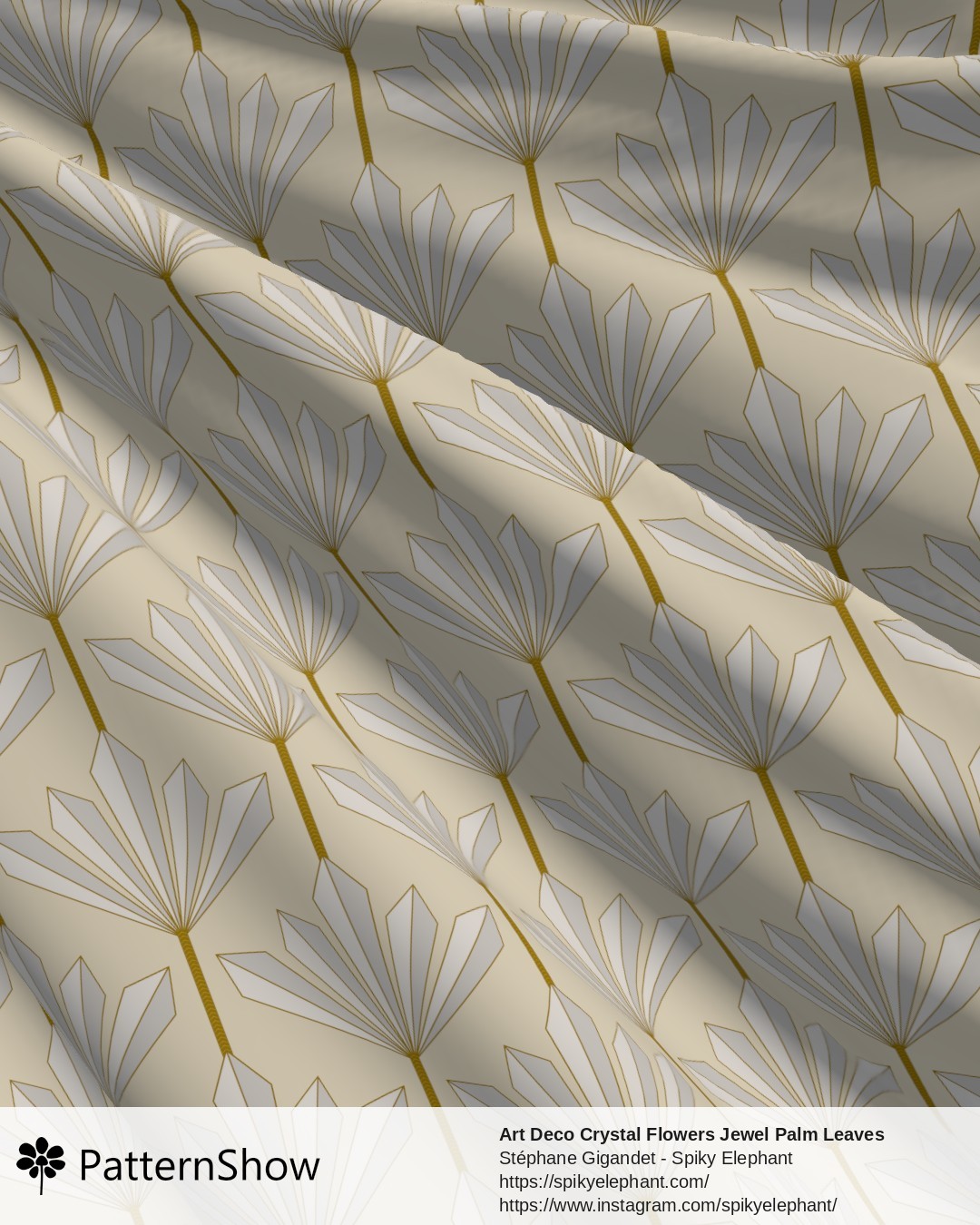 Art Deco Crystal Flowers Jewel Palm Leaves - Ivory Eggshell White and Gold on Soft Beige Cream
