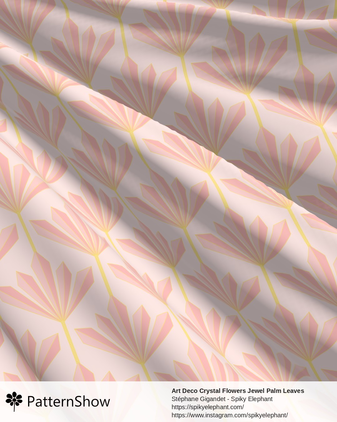 Art Deco Crystal Flowers Jewel Palm Leaves - Light Pink and Gold on Soft Pastel Pink