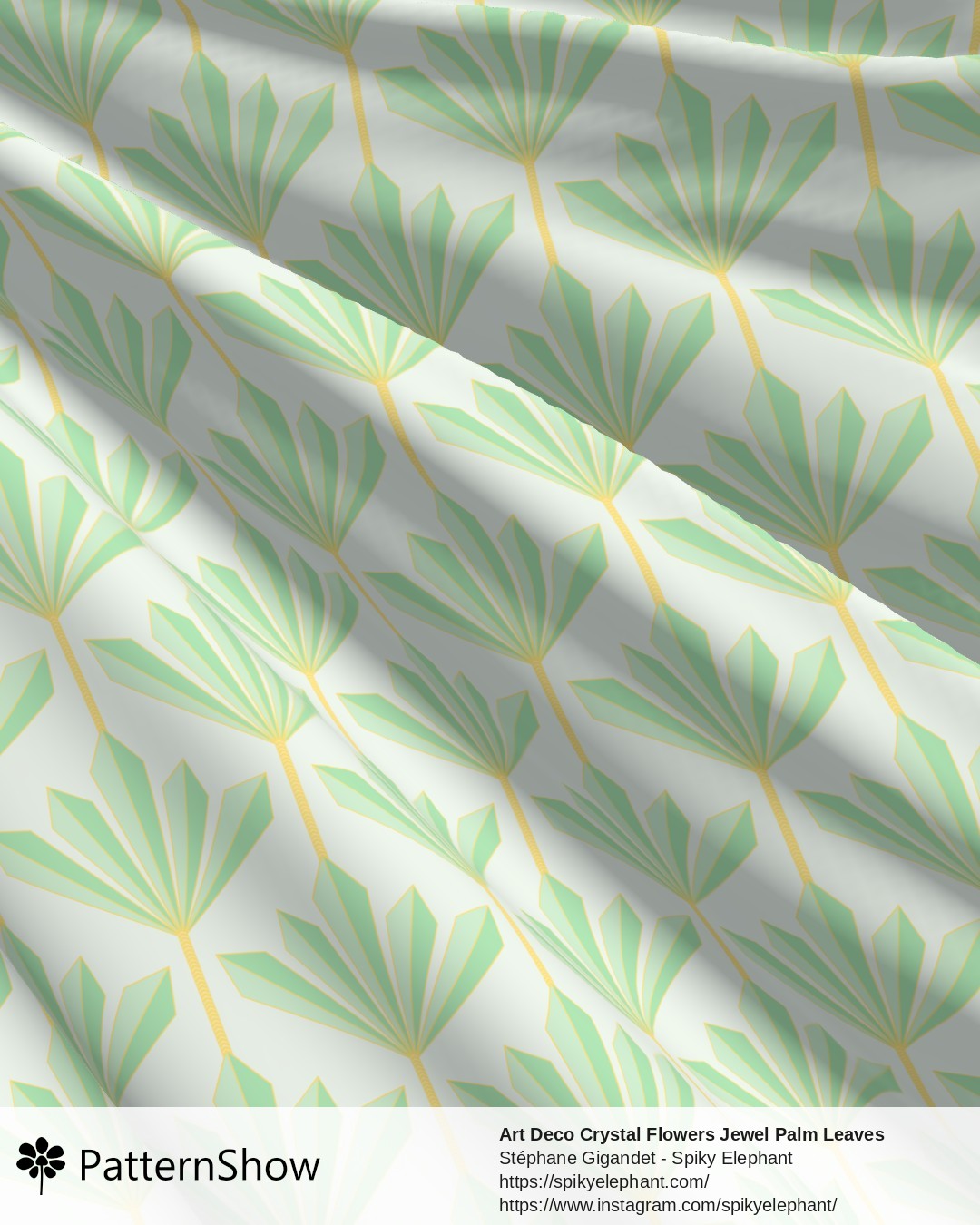 Art Deco Crystal Flowers Jewel Palm Leaves - Light Green and Gold on Soft Light Green