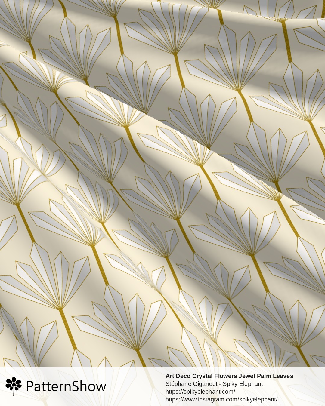 Art Deco Crystal Flowers Jewel Palm Leaves - Ivory Eggshell White and Gold on Soft Beige Cream