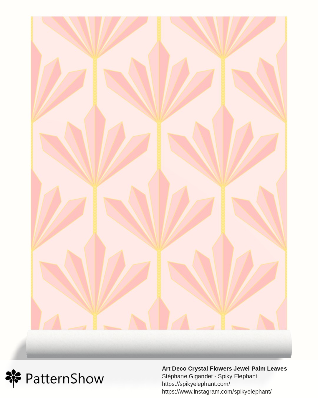 Art Deco Crystal Flowers Jewel Palm Leaves wallpaper - Light Pink and Gold on Soft Pastel Pink