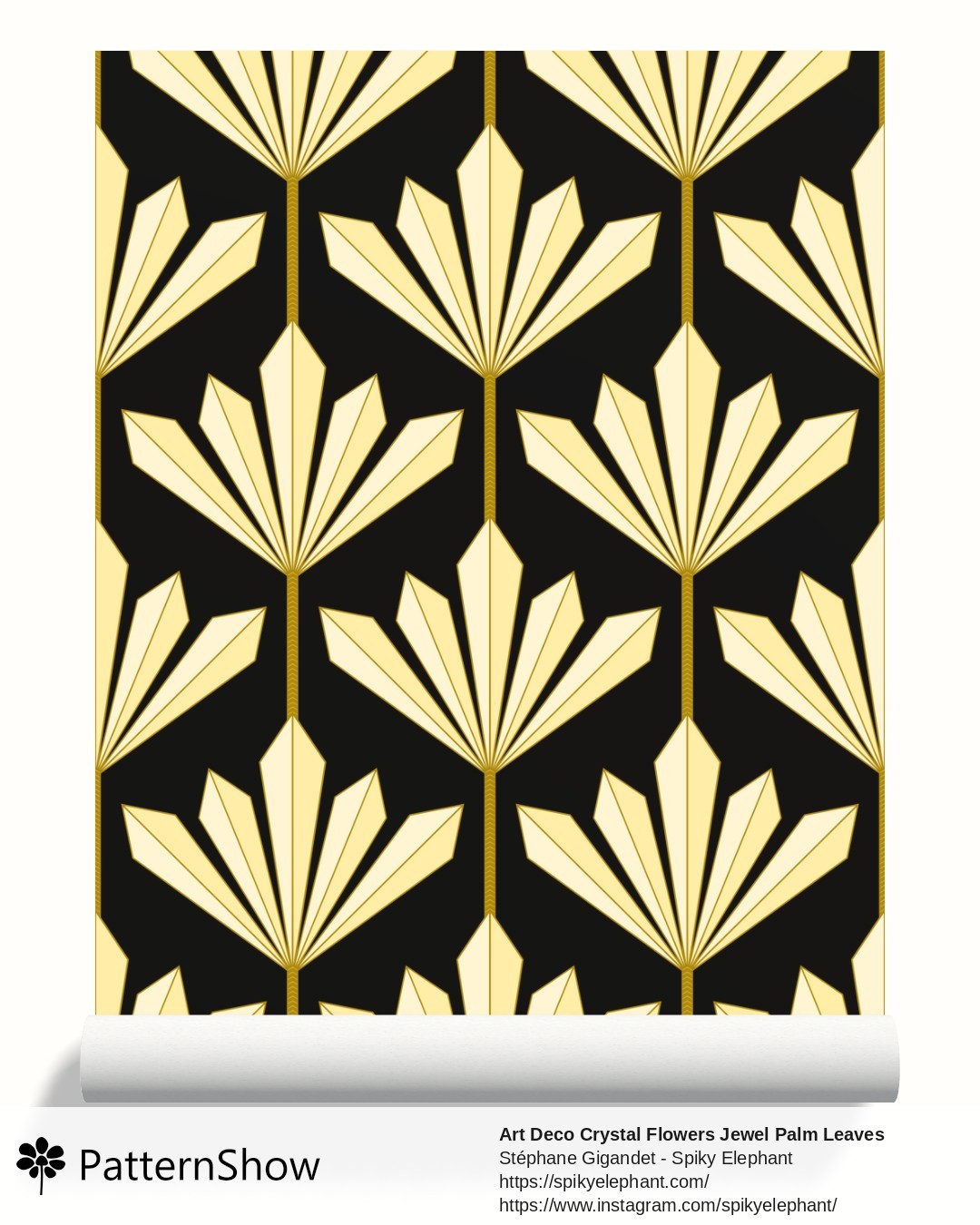 Art Deco Crystal Flowers Jewel Palm Leaves wallpaper - Gold on Black