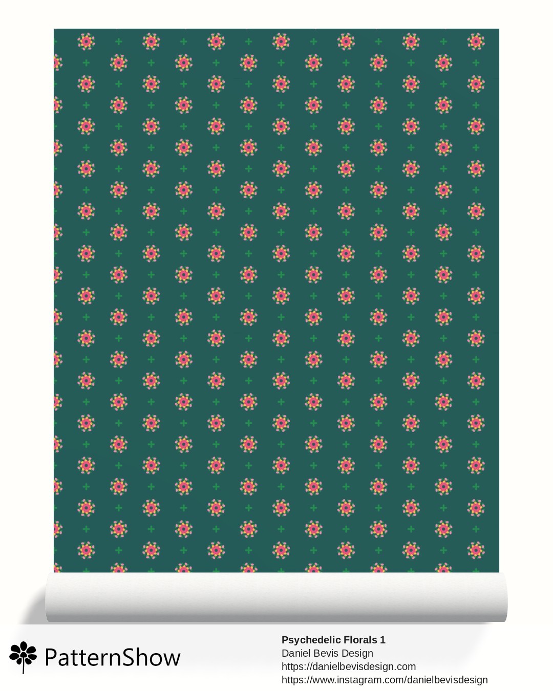 Psychedelic Florals 1 wallpaper - Summer Blush & Bayberry Green