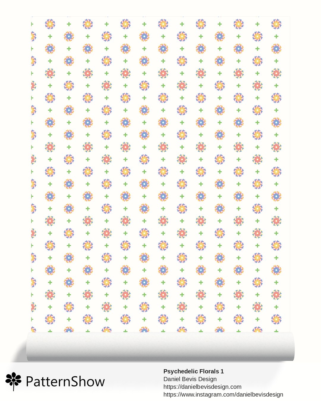 Psychedelic Florals 1 wallpaper - Bright Retro Party and White