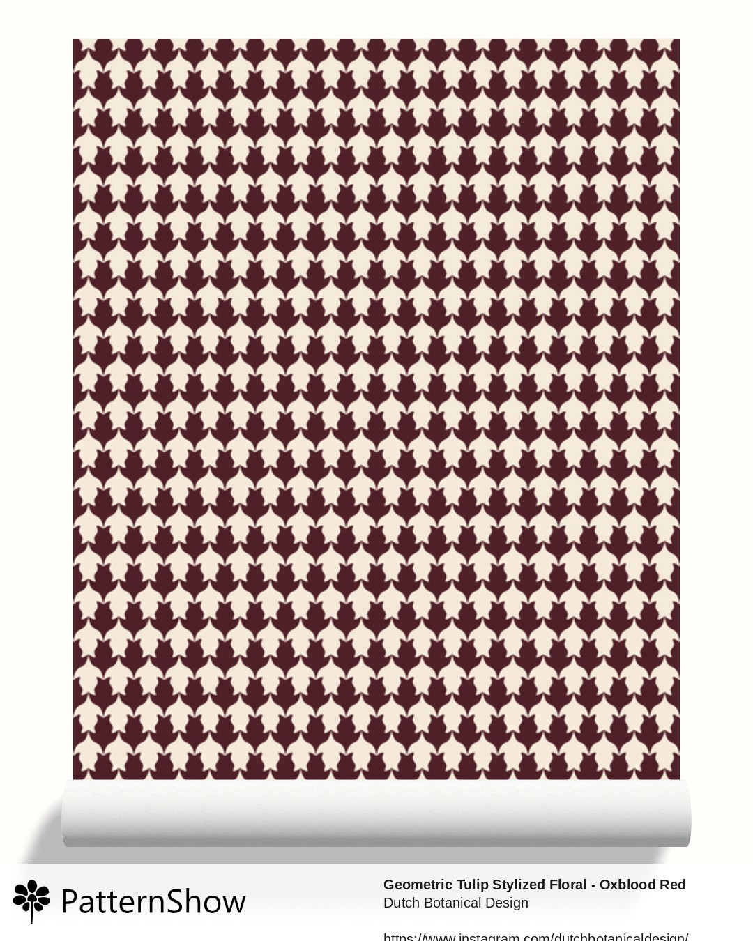 Geometric Tulip Stylized Floral - Oxblood Red Warm Ivory wallpaper - Geometric stylized floral tulp - oxblood red warm ivory