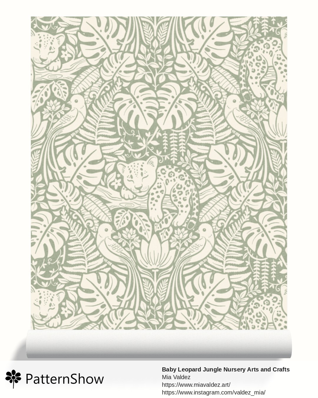 Baby Leopard Jungle Nursery Arts and Crafts wallpaper - Baby Leopard Jungle Arts and Crafts Nursery Light Sage Green 100Size