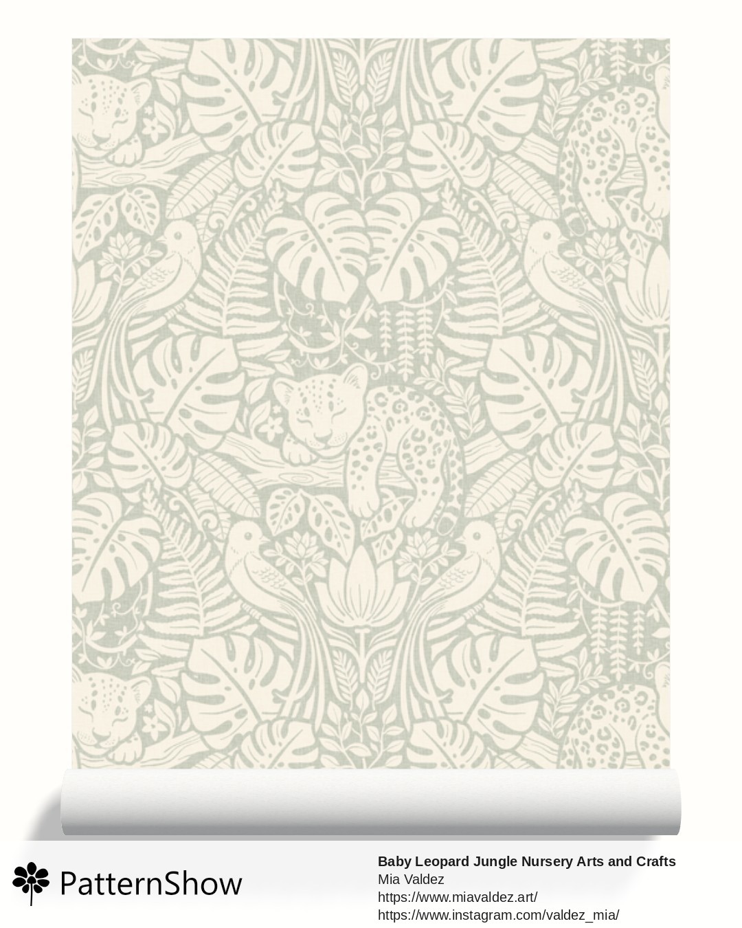 Baby Leopard Jungle Nursery Arts and Crafts wallpaper - Frostwork Sage