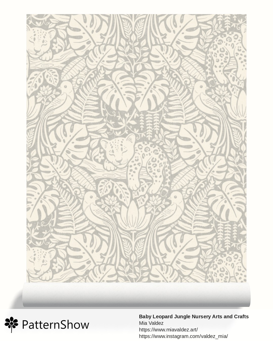 Baby Leopard Jungle Nursery Arts and Crafts wallpaper - Light French Gray