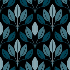 Stylish Art Deco Leaves - Moody Deep Teal Blue Dramatic Black