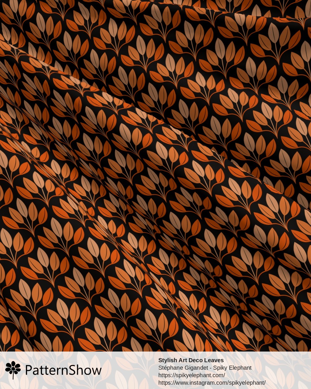 Stylish Art Deco Leaves - Flaming Fall Orange Shades Bold Black