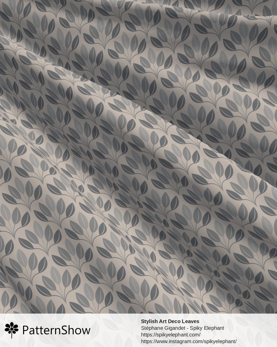 Stylish Art Deco Leaves - Steel Grey Blue Bone Soft Peach Cream