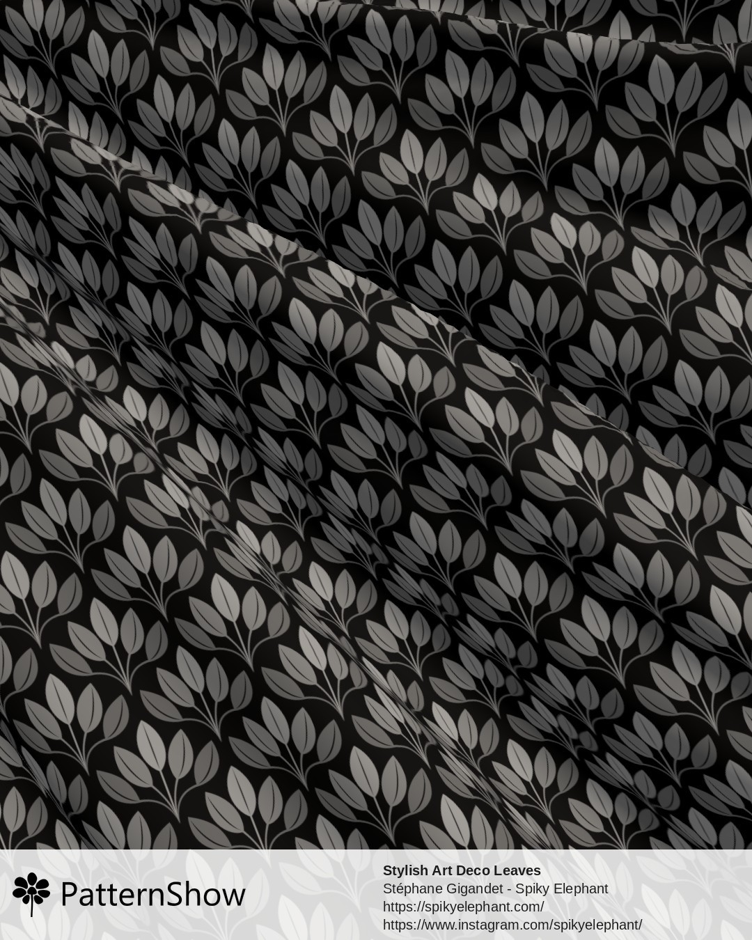 Stylish Art Deco Leaves - Monochrome Silver Grey Shades Black