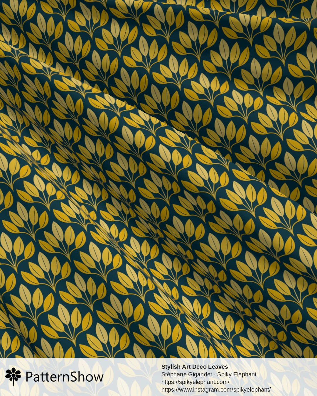 Stylish Art Deco Leaves - Yellow Gold Deep Teal Prussian Blue
