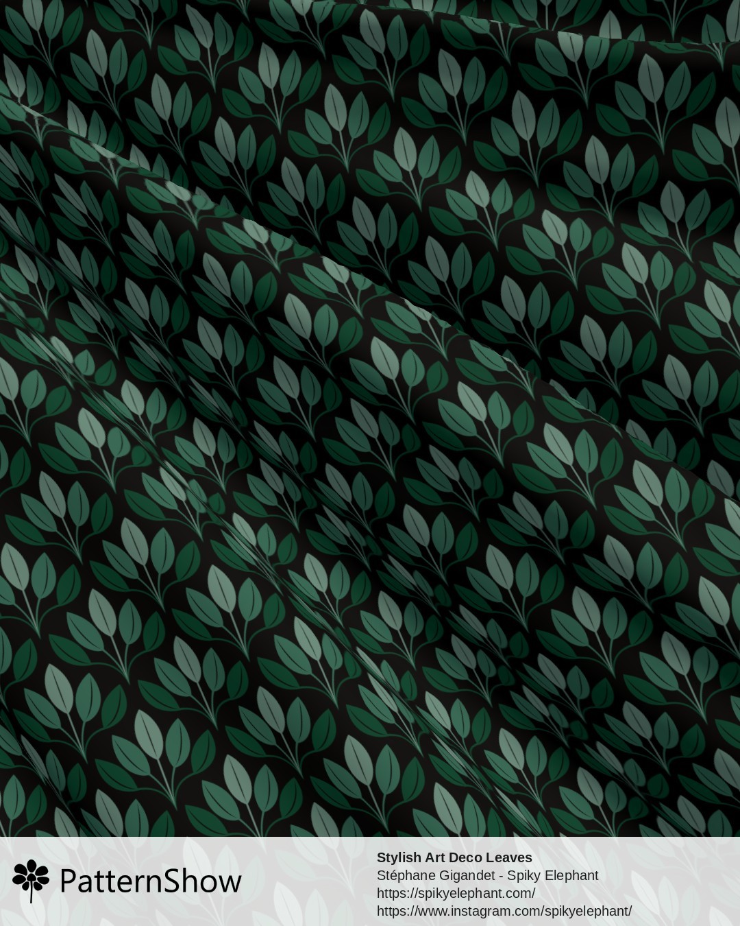 Stylish Art Deco Leaves - Dark Forest Eucalyptus Green Black