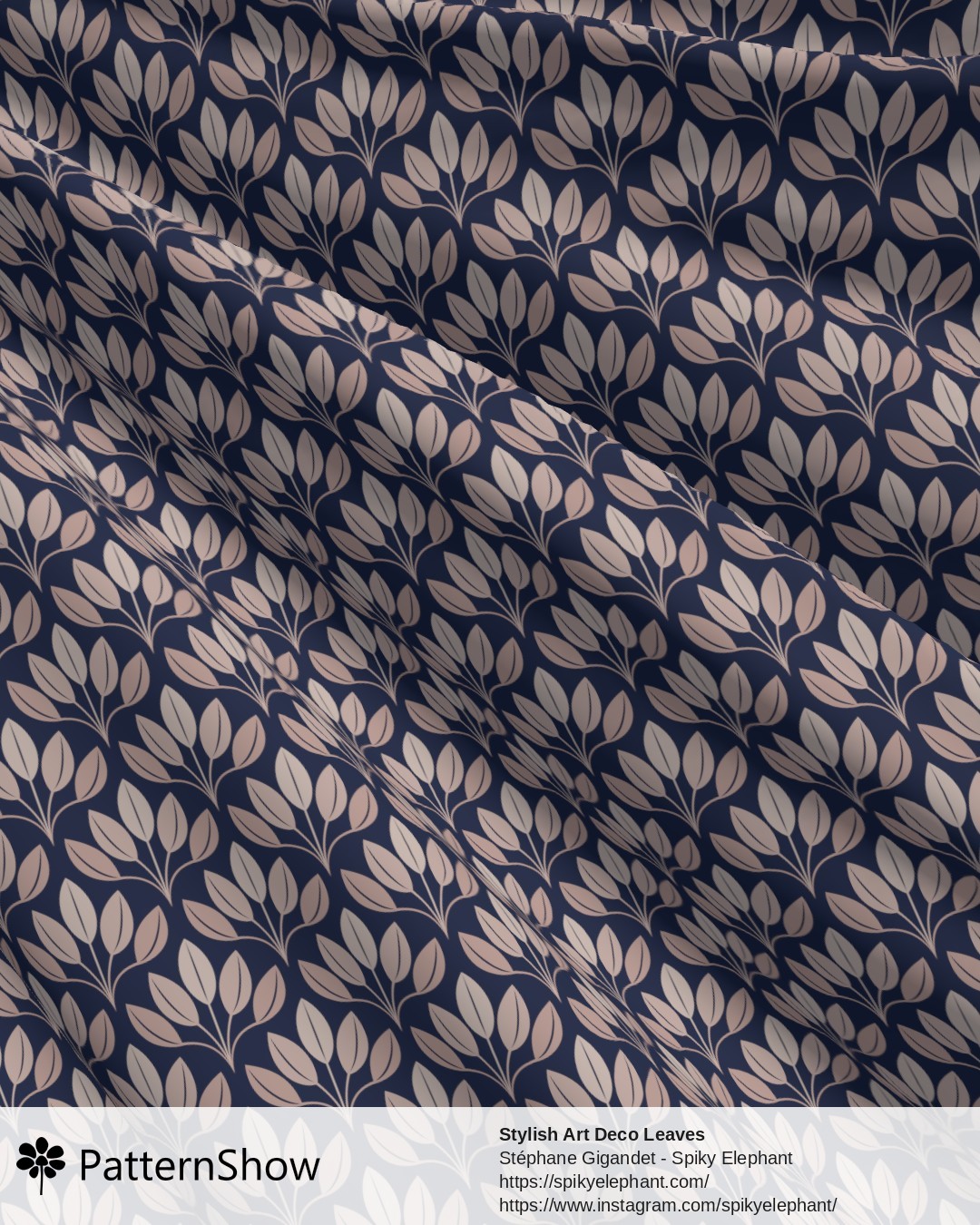 Stylish Art Deco Leaves - Light Blush Pink Indigo Navy Blue
