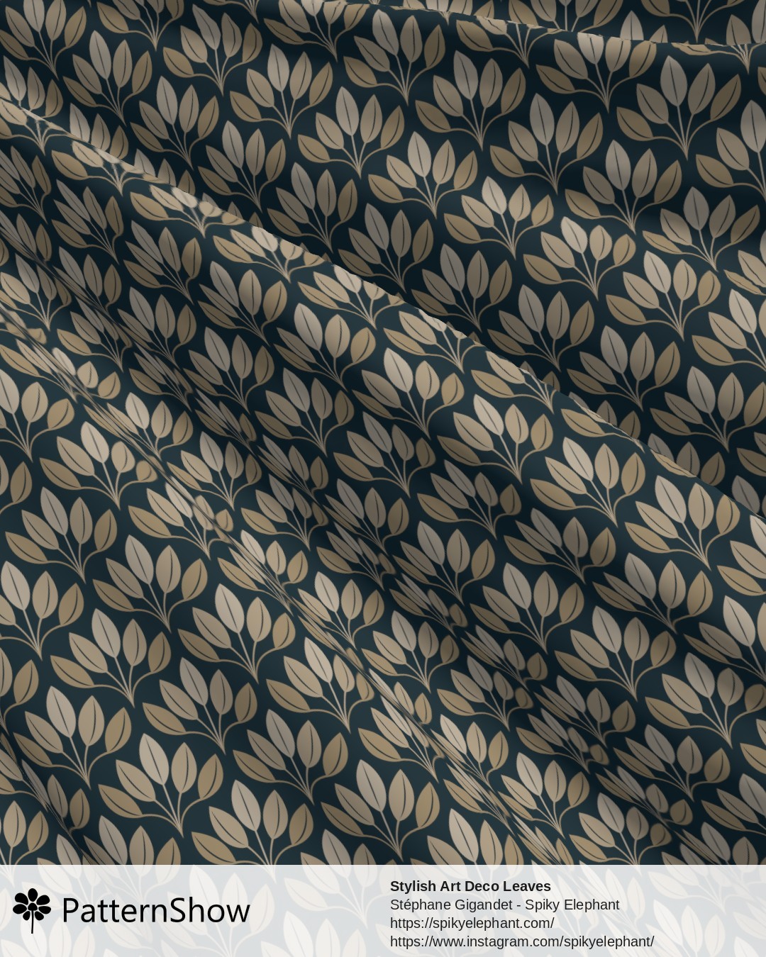 Stylish Art Deco Leaves - Beige Tan Ivory Gold Dark Navy Teal