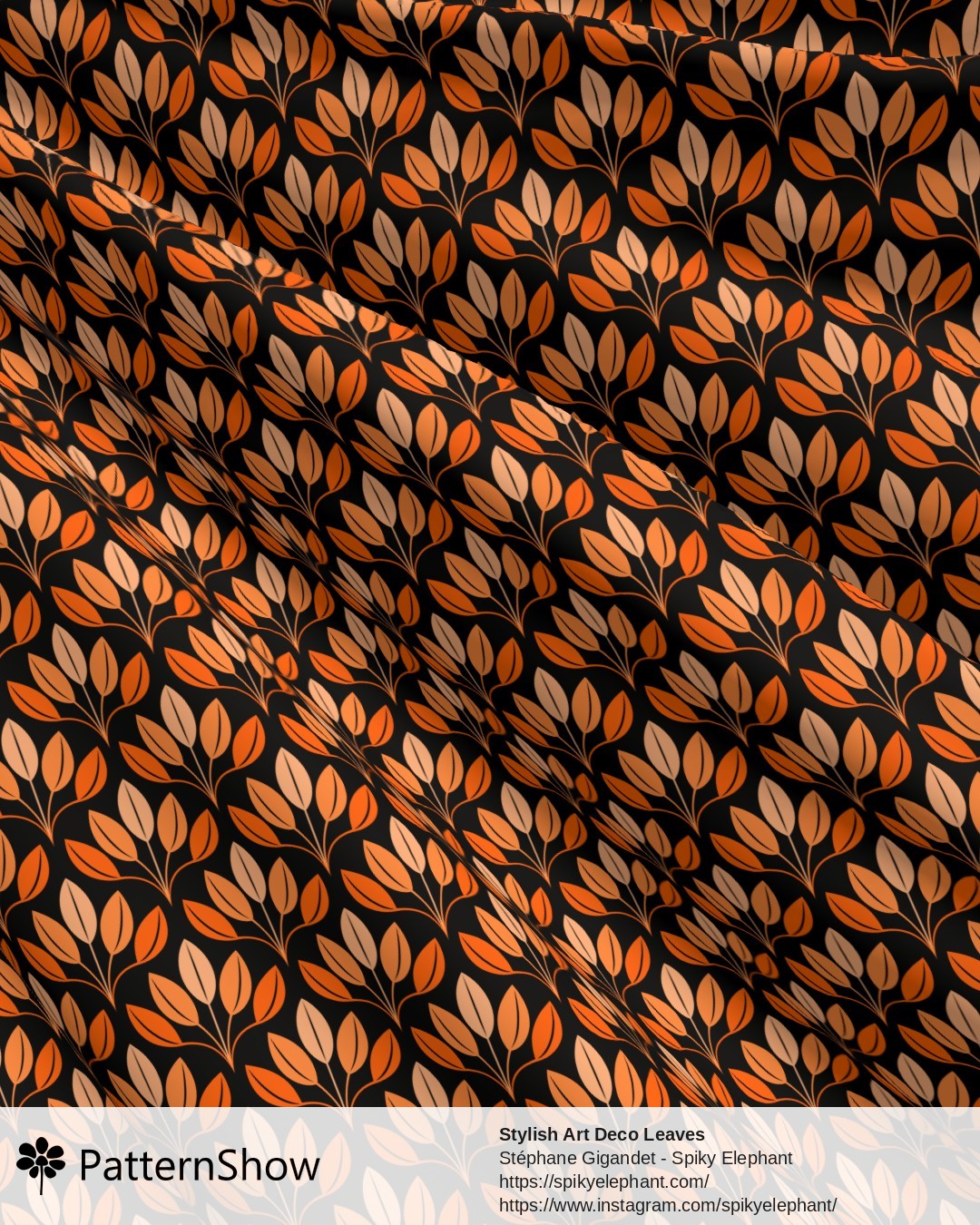 Stylish Art Deco Leaves - Flaming Fall Orange Shades Bold Black