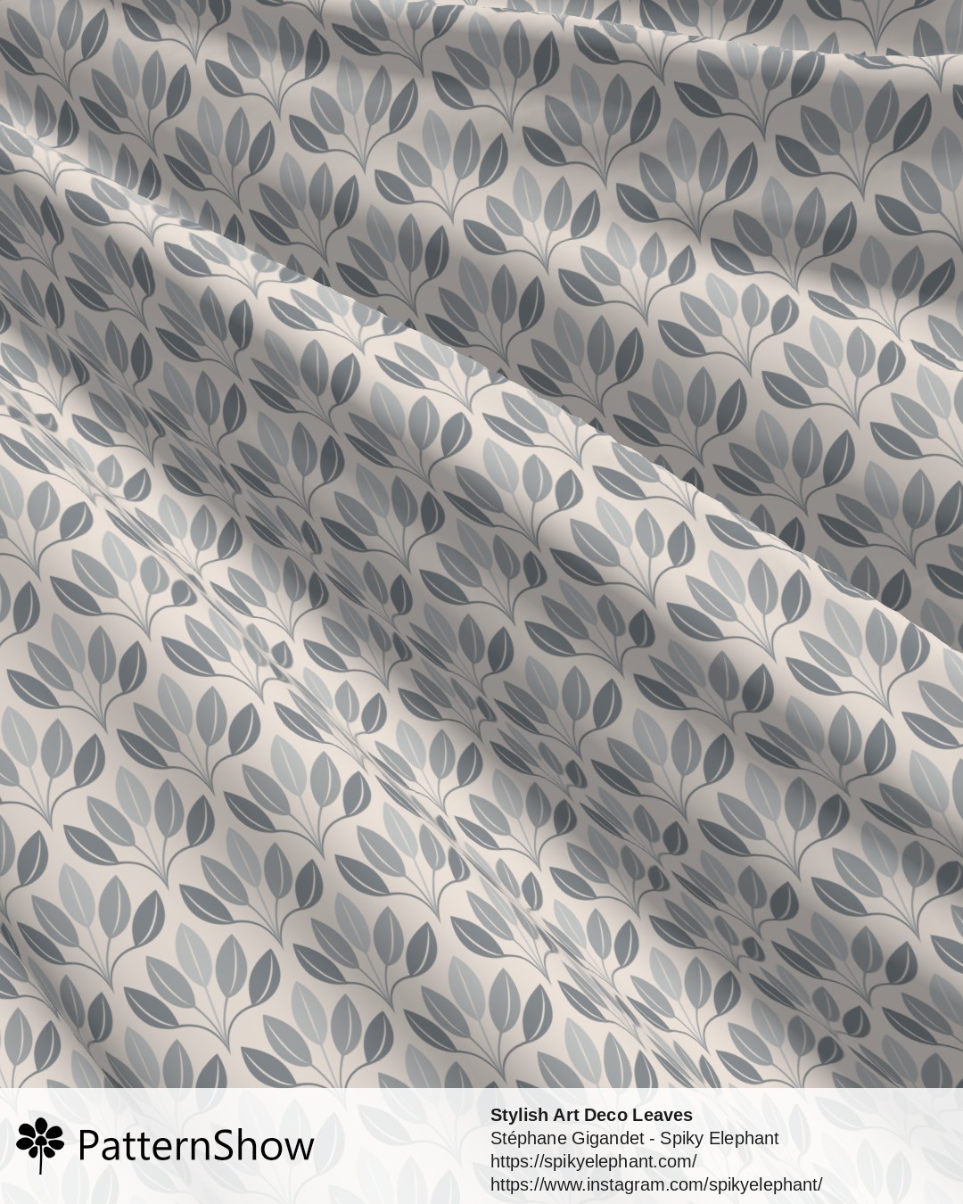 Stylish Art Deco Leaves - Steel Grey Blue Bone Soft Peach Cream