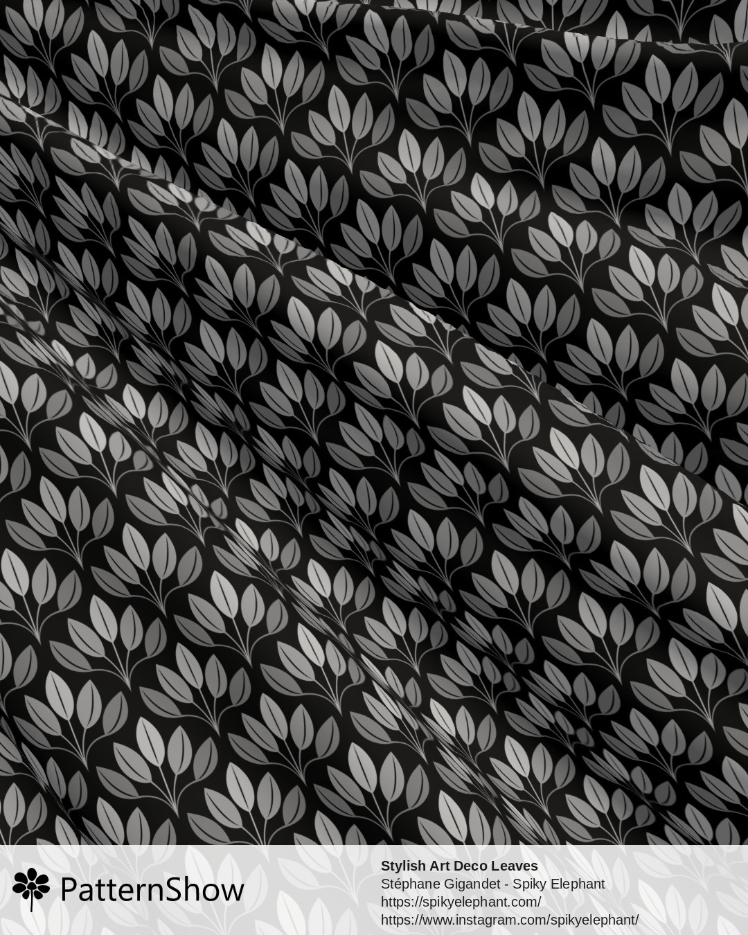 Stylish Art Deco Leaves - Monochrome Silver Grey Shades Black