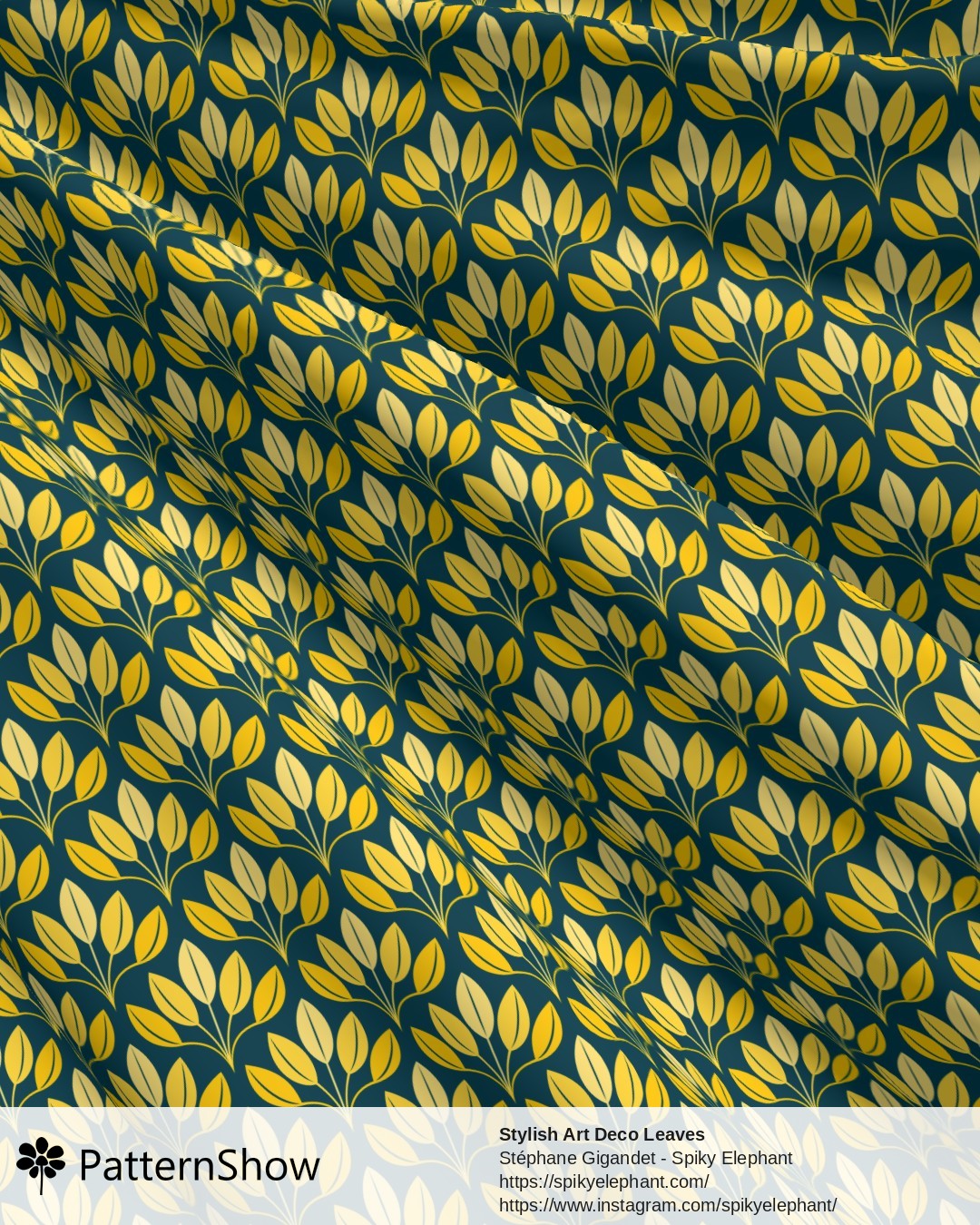 Stylish Art Deco Leaves - Yellow Gold Deep Teal Prussian Blue
