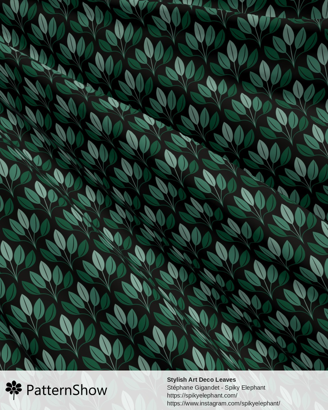 Stylish Art Deco Leaves - Dark Forest Eucalyptus Green Black