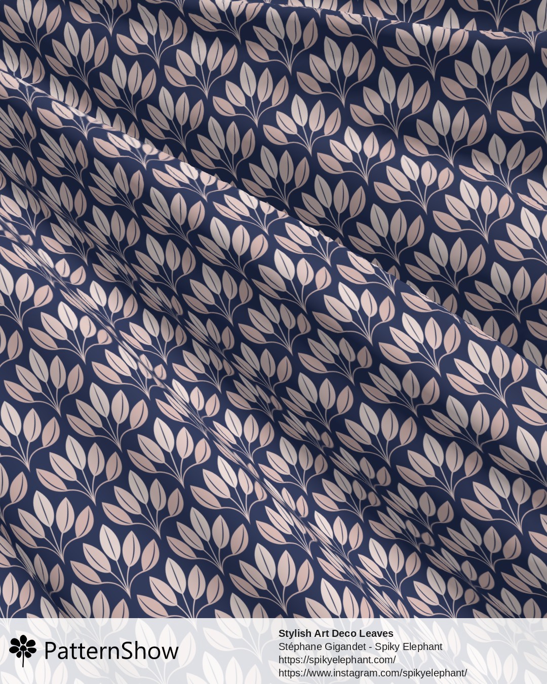 Stylish Art Deco Leaves - Light Blush Pink Indigo Navy Blue