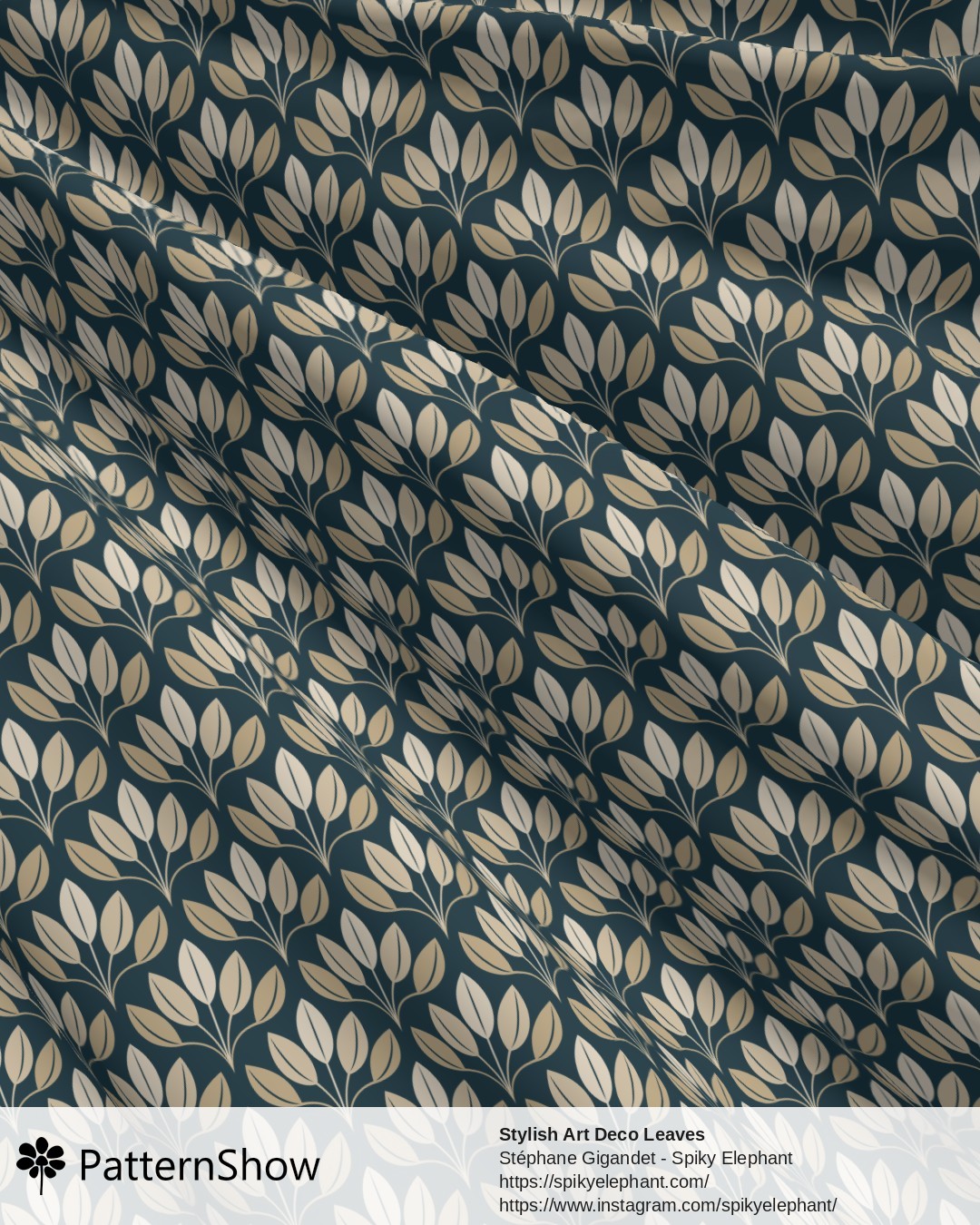 Stylish Art Deco Leaves - Beige Tan Ivory Gold Dark Navy Teal