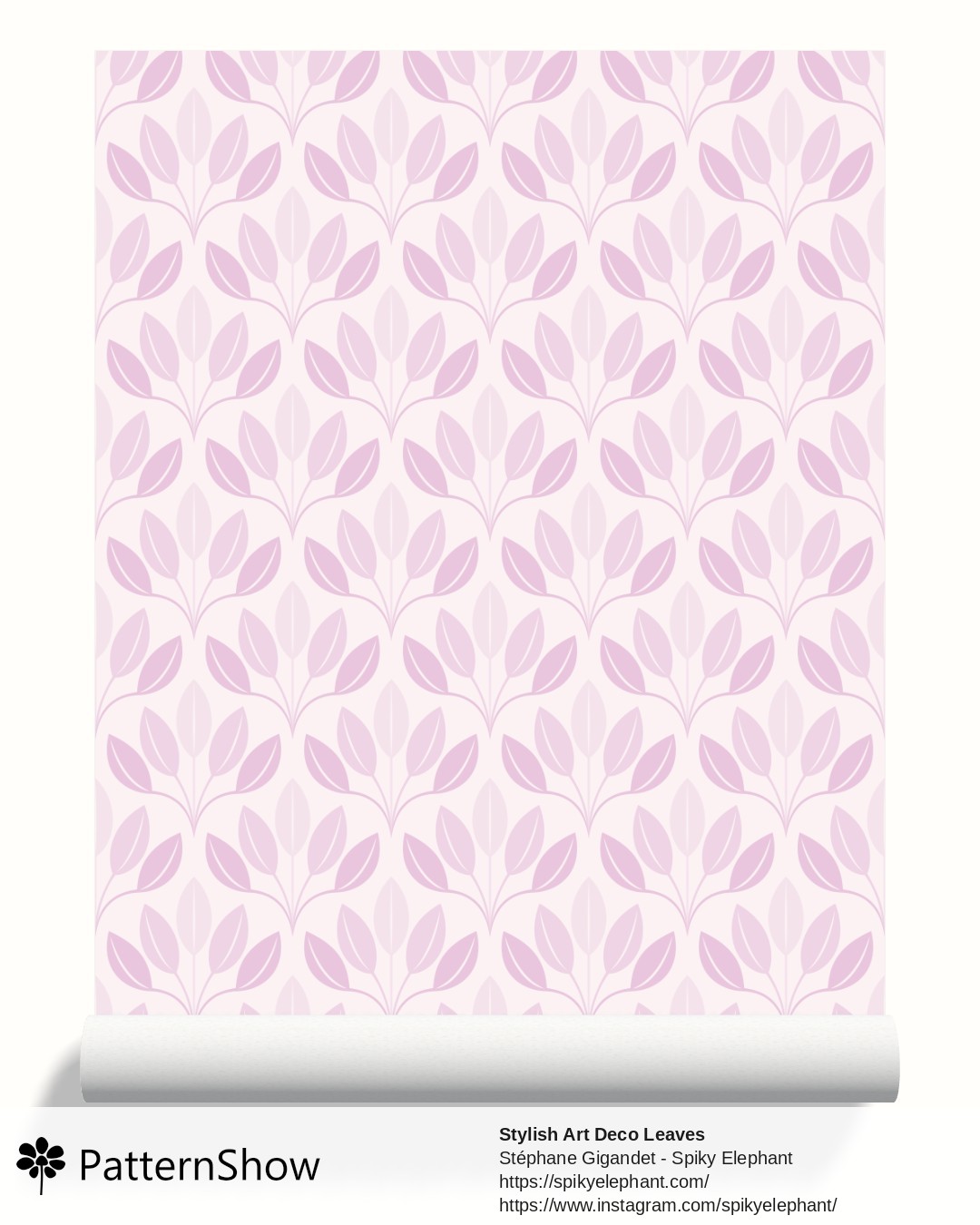 Stylish Art Deco Leaves wallpaper - Delicate Shabby Chic Pink Cream