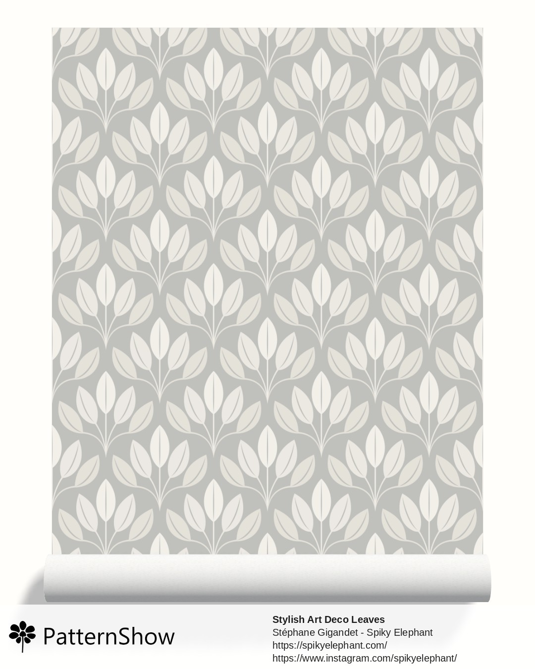 Stylish Art Deco Leaves wallpaper - Subtle Cream Shades Neutral Grey