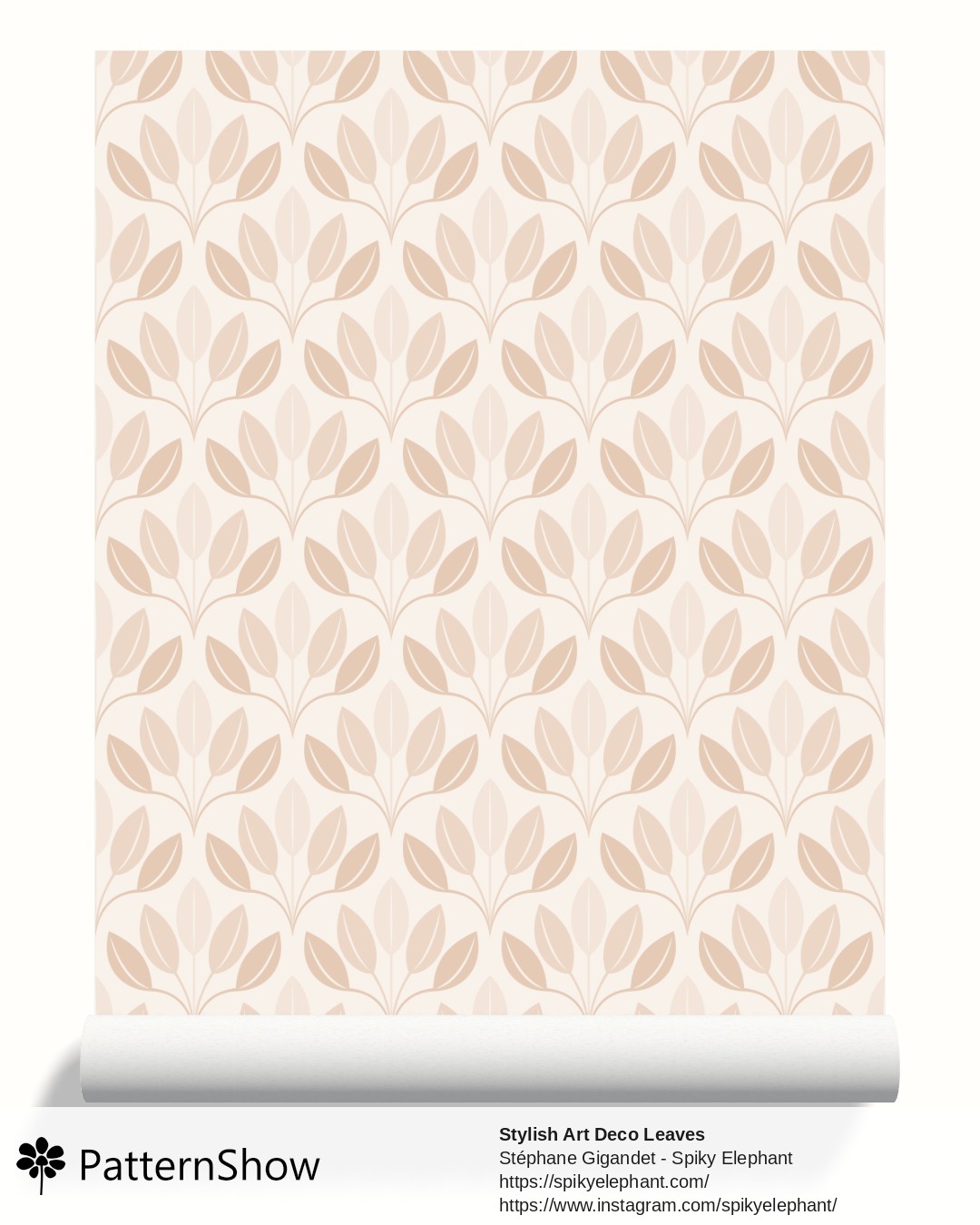 Stylish Art Deco Leaves wallpaper - Warm Tones Light Brown Neutral Cream Grey