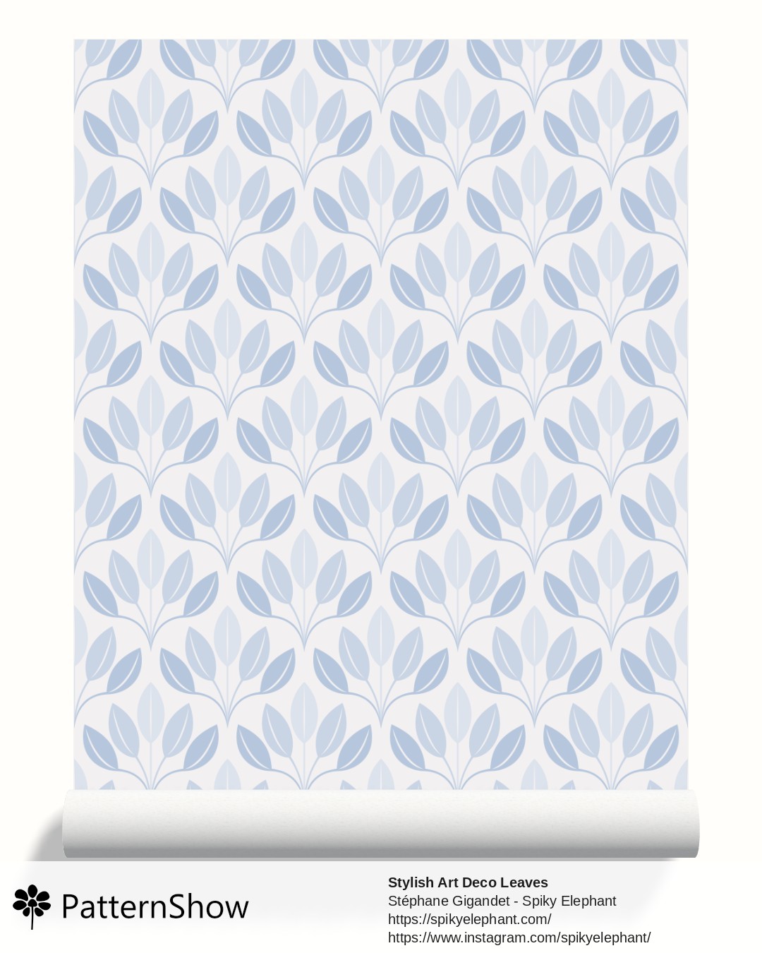 Stylish Art Deco Leaves wallpaper - Soft Baby Blue Light Off White Cream