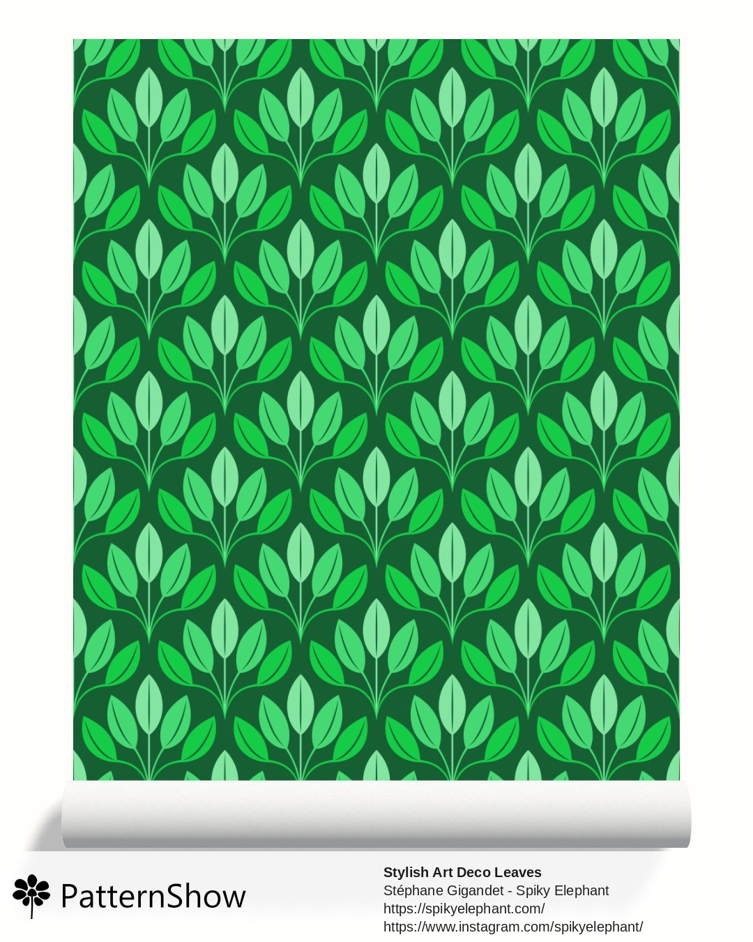 Stylish Art Deco Leaves wallpaper - Tropical Jungle Bright Emerald Green