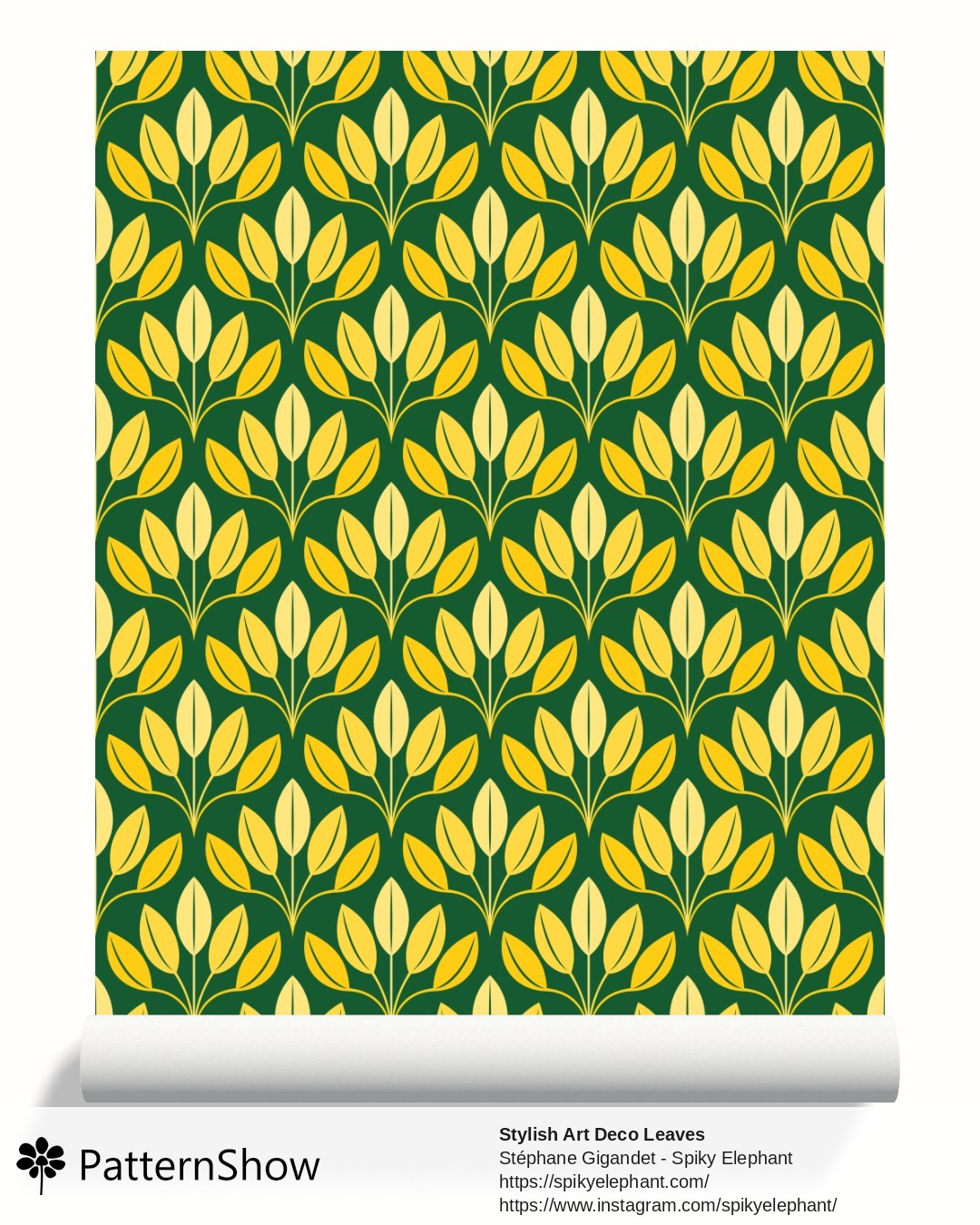 Stylish Art Deco Leaves wallpaper - Luxury Golden Yellow Gold Dark Green