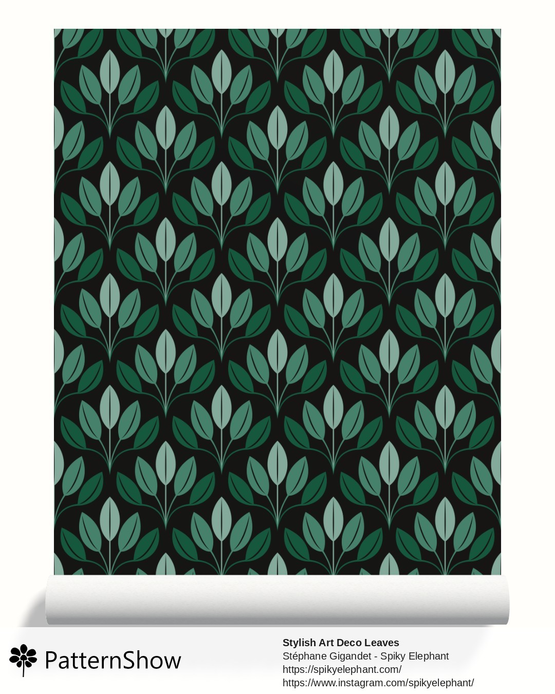Stylish Art Deco Leaves wallpaper - Dark Forest Eucalyptus Green Black