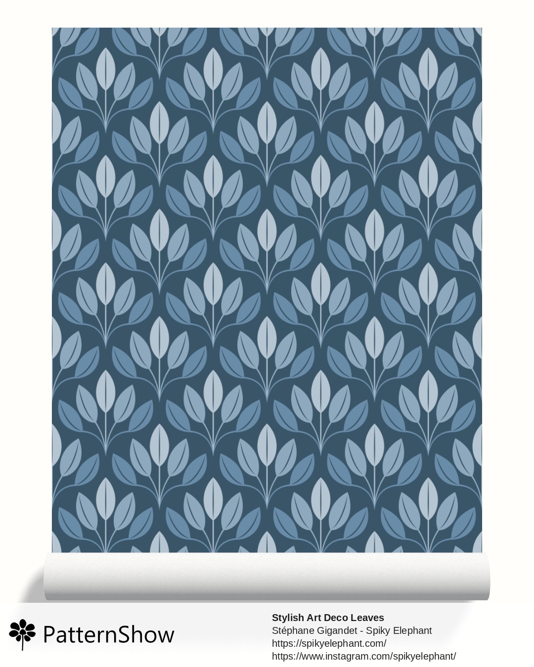 Stylish Art Deco Leaves wallpaper - Agean Blue Muted Denim Light Blue
