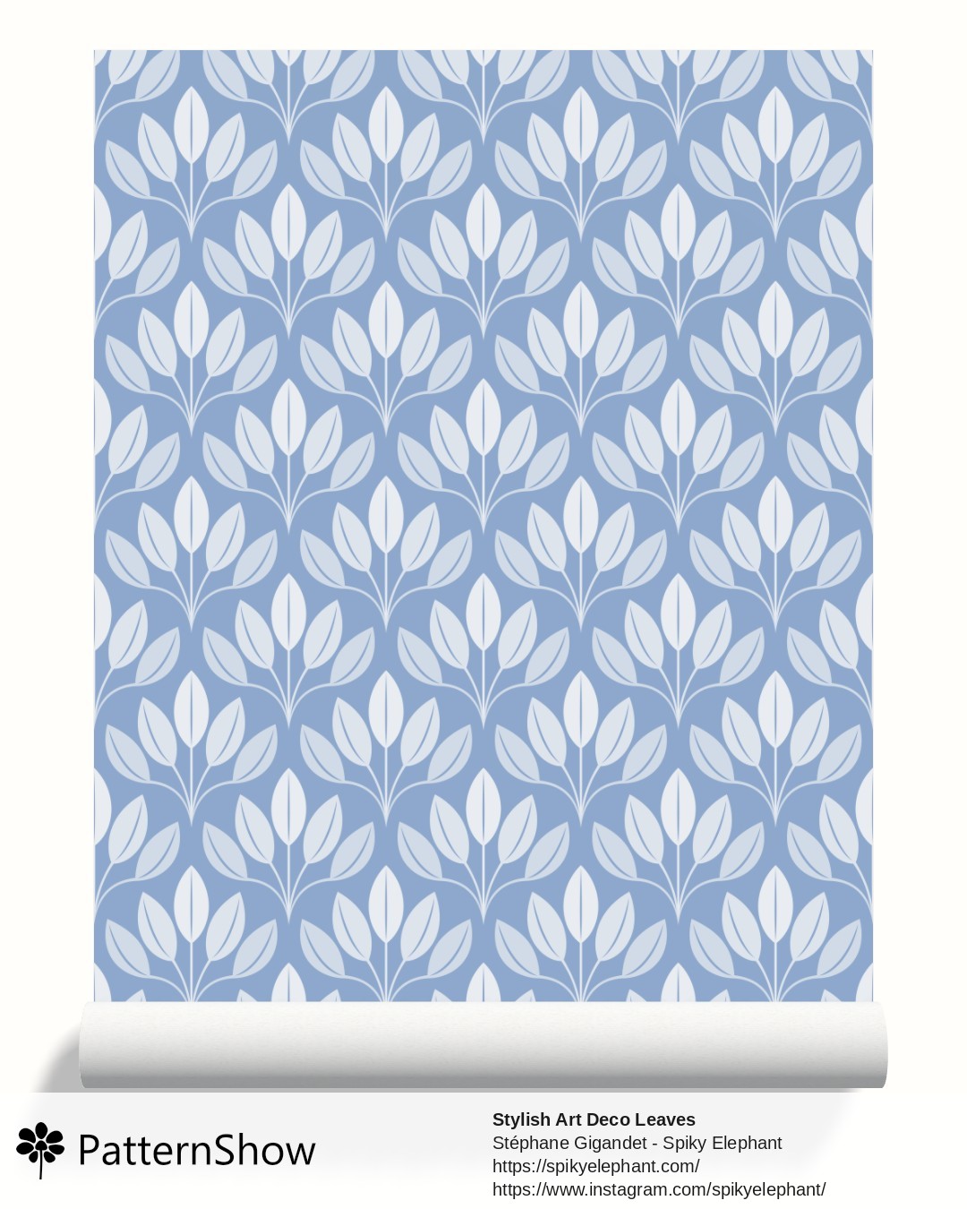 Stylish Art Deco Leaves wallpaper - Coastal Light Pastel Cornflower Blue