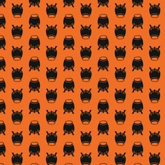 Mono Witches Cauldron Print - Halloween Orange & Black Inverse