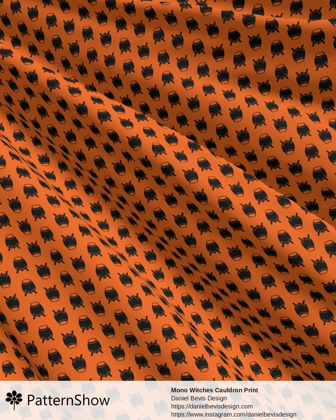 Mono Witches Cauldron Print - Halloween Orange & Black Inverse