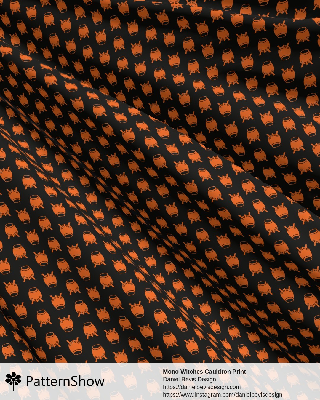 Mono Witches Cauldron Print - Halloween Orange & Black