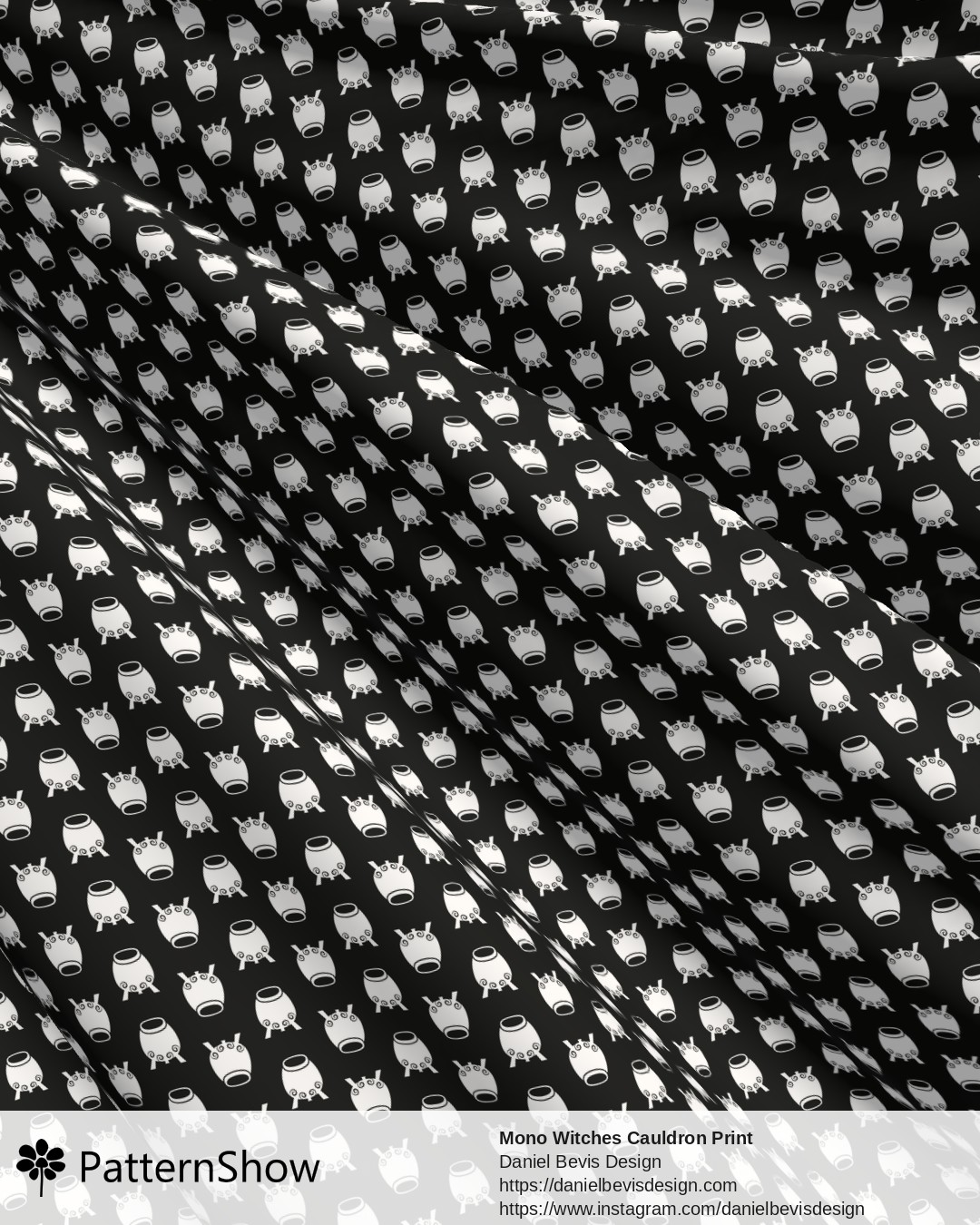 Mono Witches Cauldron Print - Black and White