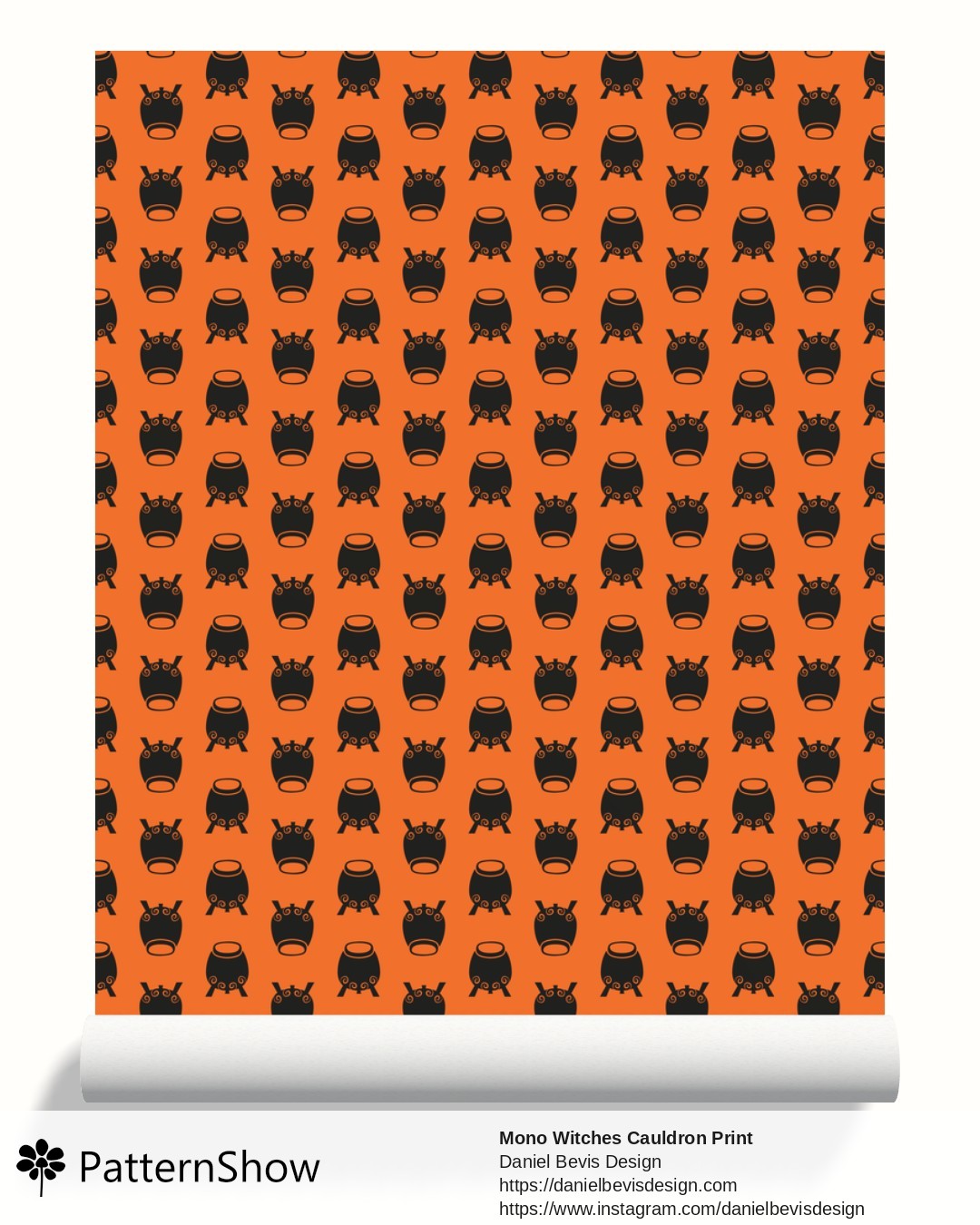 Mono Witches Cauldron Print wallpaper - Halloween Orange & Black Inverse